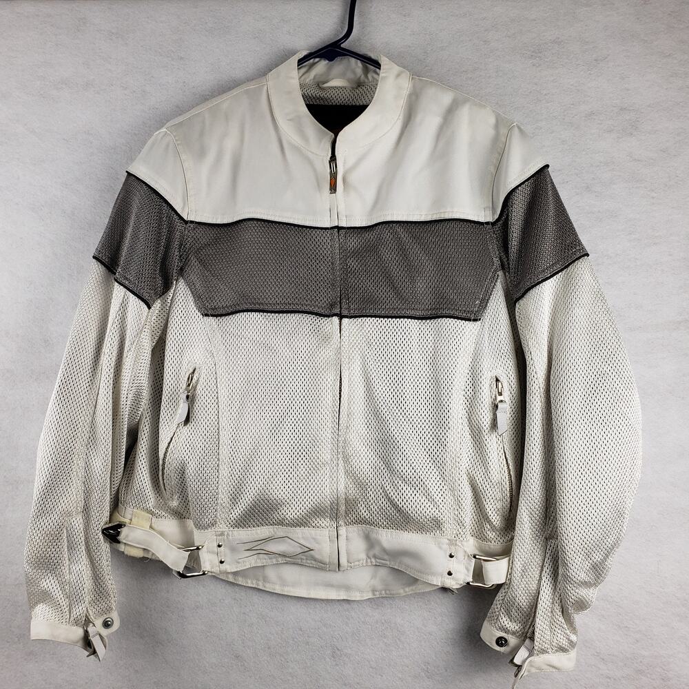 Power Trip Women's XL Insulated Mesh Motorcycle Riding Jacket White Gray‎ Retro